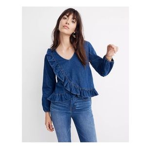 Madewell Denim Ruffle V-Neck Blouse